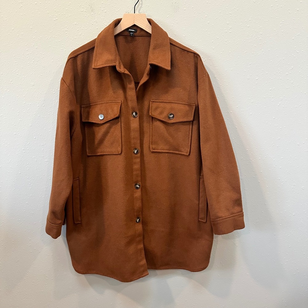 Express Shacket Women XL Rust Brown Oversized Fleece Shirt Jacket 009710137 - Picture 7 of 16